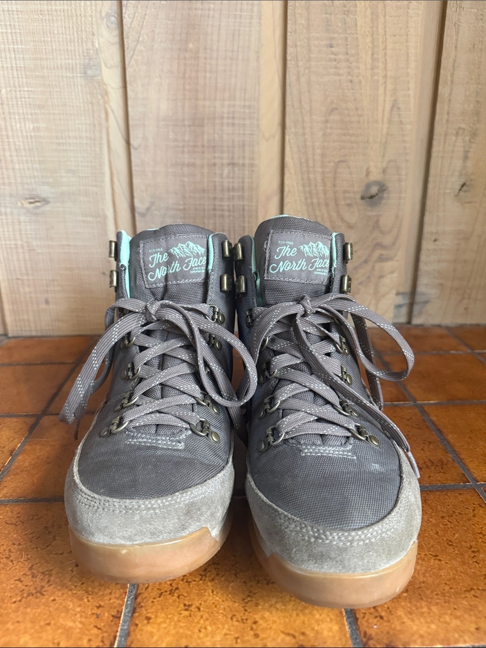 The North Face Taupe Suede Canvas Hiking Boots